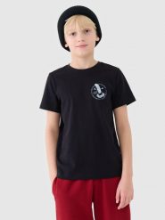 4F T-shirt regular z nadrukiem chłopięcy - czarny 158 (12-13 lat). Czarne t-shirty dla chłopców 4f, bez wzorów, z bawełny, bez ramiączek. W wyprzedaży za 19.99 zł.