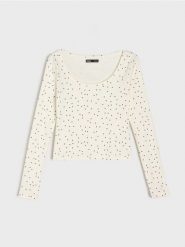 Bawełniana bluzka z długim rękawem - wielobarwny. Bluzki damskie Sinsay, l, bez wzorów, z bawełny, bez kołnierzyka, bez ramiączek. Za 19.99 zł.