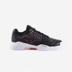Buty tenisowe damskie Artengo Strong na każdą nawierzchnię. Czarne obuwie sportowe damskie ARTENGO, bez wzorów, z materiału, do biegania. Za 179.99 zł.