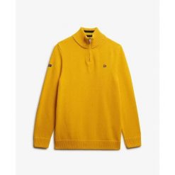 Sweter z kołnierzem typu camionneur, dzianina i bawełna Superdry. Żółte swetry przez głowę męskie Superdry., na zimę, m, bez wzorów, z bawełny, bez kołnierzyka. Za 376.00 zł.