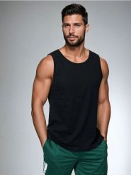 Bawełniany tank top - czarny. Czarne t-shirty męskie Sinsay, l, bez wzorów, z bawełny, bez kołnierzyka. Za 12.99 zł.