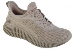 Buty SKECHERS BOBS GEO-NEW AESTHETICS SLIP-INS Beżowy. Szare trampki i tenisówki damskie Skechers, bez wzorów, z materiału, bez zapięcia. Za 259.99 zł.