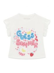 Guess T-Shirt K6GI11 K6YW4 Biały Regular Fit. Białe t-shirty i topy dla dziewczynek Guess, z aplikacjami, z bawełny, bez ramiączek. Za 119.99 zł.