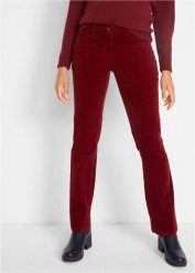 Spodnie sztruksowe o kroju bootcut, z elastycznej mieszanki bawełny. Czerwone spodnie materiałowe damskie bonprix, bez wzorów, z bawełny. Za 109.99 zł.
