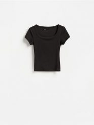 T-shirt slim fit z modalem - ciemnobrązowy. Brązowe t-shirty damskie Reserved, l, bez wzorów, z dzianiny, bez kołnierzyka. Za 39.99 zł.