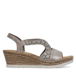 Sandały Rieker. Szare klapki damskie Rieker, bez wzorów, bez obcasa, na koturnie, bez zapięcia. Za 299.99 zł.