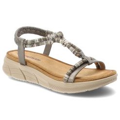 Sandały damskie Artiker, cholewka ze skóry ekologicznej cienkie paski z przodu lekka amortyzująca podeszwa komfortowy styl casualowy, szare, 58C0010. Szare klapki damskie Artiker, bez wzorów, ze skóry ekologicznej, eleganckie, bez obcasa, na platformie. Za 169.00 zł.