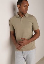 Ciemnozielona Gładka Koszulka Polo o Klasycznym Kroju Sinopea. Zielone koszulki polo męskie Born2be, l, bez wzorów, z jeansu, biznesowe, bez ramiączek. Za 79.99 zł.