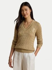 LAUREN RALPH LAUREN Sweter Meren 200888795013 Beżowy Regular Fit. Brązowe swetry damskie Lauren Ralph Lauren, xxl, bez wzorów, z bawełny, bez kołnierzyka, bez ramiączek, bez kaptura. Za 949.99 zł.