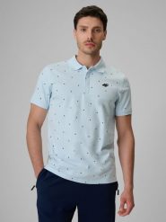 4F Koszulka polo regular męska - niebieska M. Niebieskie koszulki polo męskie 4f, m, bez wzorów, z bawełny, klasyczne, bez ramiączek. Za 99.99 zł.