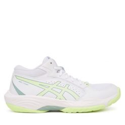 Buty halowe Asics. Białe obuwie sportowe damskie Asics, bez wzorów. Za 409.99 zł.