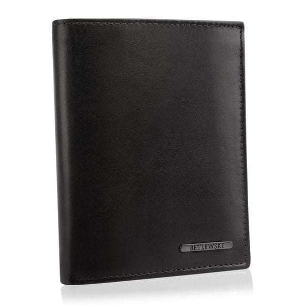 Portfel męski BETLEWSKI BPM-VTC-300 CZARNY. Czarne portfele męskie Betlewski, bez wzorów, ze skóry. Za 109.99 zł.