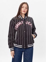 Tommy Jeans Kurtka bomber Pinstripe Letterman DW0DW15336 Czarny Relaxed Fit. Czarne kurtki damskie Tommy Jeans, l, bez wzorów, z jeansu, bez kaptura. Za 689.99 zł.