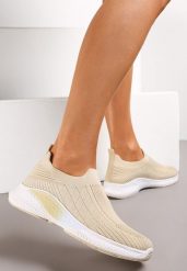 Beżowe Buty Sportowe na Tłoczonej Podeszwie z Elastyczną Cholewką Taiden. Brązowe obuwie sportowe damskie Renee, bez wzorów, tenisowe. Za 44.99 zł.