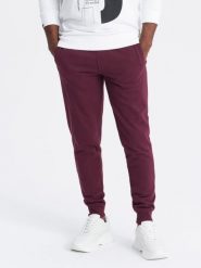 Męskie dresowe spodnie bawełniane joggery BASIC – bordowe V3 - Rozmiar: S. Czerwone spodnie sportowe męskie Ombre Clothing, m, bez wzorów, z bawełny. W wyprzedaży za 149.99 zł.