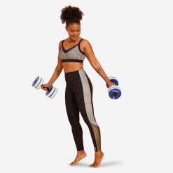Dół stroju legginsy do gimnastyki w wodzie/aquabike damskie Nabaiji Monica Lia. Czarne legginsy damskie Decathlon, l, bez wzorów, z materiału, długie, na fitness i siłownię. Za 69.99 zł.