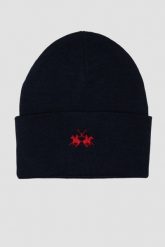 LA MARTINA Granatowa czapka beanie. Niebieskie czapki i kapelusze męskie La Martina, bez wzorów. W wyprzedaży za 129.99 zł.