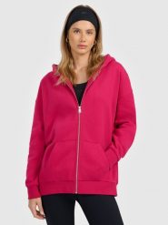 4F Bluza dresowa rozpinana z kapturem damska - różowa S. Czerwone bluzy damskie 4f, s, bez wzorów, z dresówki, biznesowe, bez kołnierzyka, bez ramiączek, z kapturem. Za 169.99 zł.