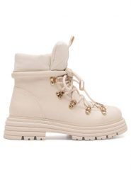 DeeZee Trzewiki LEDA WS6126-09 Beżowy. Brązowe botki damskie DeeZee, z materiału, bez obcasa, na płaskiej podeszwie, bez zapięcia. Za 99.99 zł.