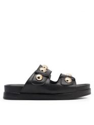 DeeZee Klapki WS6099-01 Czarny. Czarne klapki damskie DeeZee, bez wzorów, ze skóry, bez obcasa. Za 119.99 zł.