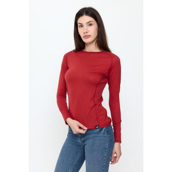 Kona - Cienka Koszula z Długim Rękawem (100% Wełny Merino). Czerwone koszule damskie WOOLONA, bez wzorów, z wełny, sportowe, bez kołnierzyka, bez ramiączek. W wyprzedaży za 288.00 zł.