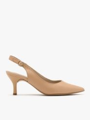 Beżowe czółenka typu slingback. Brązowe czółenka damskie Brawo sp. z o.o., bez wzorów, z lakierowanej skóry, bez obcasa, na obcasie, bez zapięcia. W wyprzedaży za 269.99 zł.