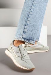 Jasnozielone Sneakersy Ozdobione Suwakiem i Metalicznymi Wstawkami Alua. Zielone obuwie sportowe damskie Renee, z aplikacjami, z jeansu. Za 119.99 zł.