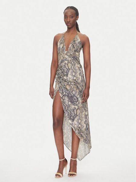 Just Cavalli Sukienka koktajlowa 78PAO932 Beżowy Slim Fit. Brązowe sukienki damskie Just Cavalli, bez wzorów, z syntetyku, wizytowe, bez kołnierzyka, bez ramiączek. Za 819.00 zł.