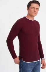 Ombre Bawełniany sweter męski z okrągłym dekoltem - bordowy V8 OM-SWSW-0103 XXL. Czerwone bluzy męskie Ombre, m, bez wzorów, z bawełny, bez kołnierzyka. Za 119.99 zł.