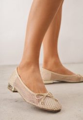 Beżowe Siateczkowe Balerinki ze Skórzaną Wkładką Cyrkoniami i Kokardą Ravalana. Brązowe baleriny damskie Born2be, na wiosnę, z aplikacjami, z jeansu, biznesowe, bez obcasa. Za 69.99 zł.