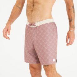 Spodenki surfingowe męskie Olaian 100 18" Palmer. Czerwone kąpielówki męskie OLAIAN, m, bez wzorów, z materiału. Za 69.99 zł.