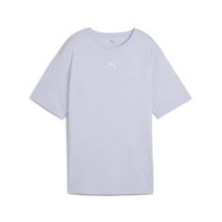 Damska koszulka o luźnym kroju ESS PUMA Cool Weather Blue. Białe koszulki sportowe damskie Puma, bez wzorów, bez kołnierzyka, bez ramiączek, na fitness i siłownię. Za 60.99 zł.