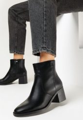 Czarne Botki na Niskim Słupku Alwecca. Czarne botki damskie Born2be, bez obcasa, na obcasie, bez zapięcia. Za 99.99 zł.