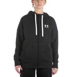 Damska bluza z kapturem Under Armour Rival Fleece Fz w kolorze czarnym. Czarne bluzy damskie Under Armour, bez wzorów, z kapturem, do biegania. Za 338.99 zł.