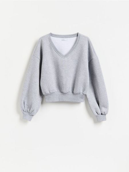 Bluza z bawełną - jasnoszary. Szare bluzy damskie Reserved, l, bez wzorów, z bawełny, bez kaptura. Za 109.99 zł.