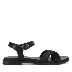 Sandały Lasocki. Czarne klapki damskie Lasocki, bez wzorów, bez obcasa, na płaskiej podeszwie, bez zapięcia. Za 129.99 zł.