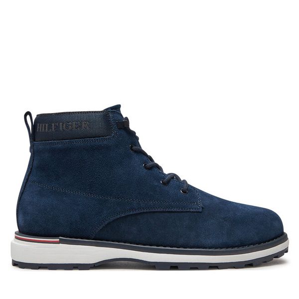 Trzewiki Tommy Hilfiger. Niebieskie botki męskie Tommy Hilfiger, bez wzorów, bez zapięcia. Za 379.99 zł.