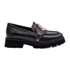 Zazoo 3485 Mokasyny Damskie Ze Złotą Ozdobą Skóra Naturalna czarne. Czarne mokasyny damskie ze skóry, eleganckie. Za 585.90 zł.