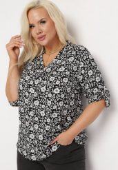 Czarna Bluzka Koszulowa w Kwiaty z Wiskozowej Tkaniny Railen. Czarne bluzki damskie Born2be, l, bez wzorów, z tkaniny, bez kołnierzyka, plus size, bez ramiączek. Za 39.99 zł.