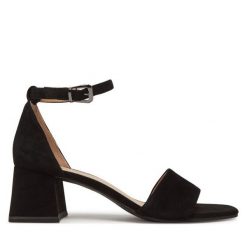 Sandały Caprice. Czarne klapki damskie Caprice, bez wzorów, bez obcasa, na słupku, bez zapięcia. Za 179.99 zł.