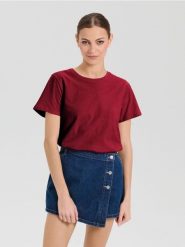 Bawełniana koszulka basic - brązowy. Brązowe t-shirty damskie Sinsay, l, bez wzorów, z bawełny, bez kołnierzyka. Za 9.99 zł.