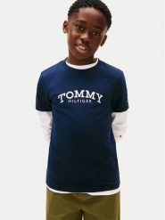 Tommy Hilfiger T-Shirt Monotype Print KB0KB10051 M Granatowy Regular Fit. Niebieskie t-shirty dla chłopców Tommy Hilfiger, bez wzorów, z bawełny, bez ramiączek. Za 89.99 zł.