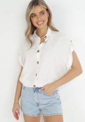 Biała Koszula z Krótkim Rękawem Talias. Białe bluzki damskie Born2be, l, bez wzorów, bez kołnierzyka, bez ramiączek. Za 59.99 zł.
