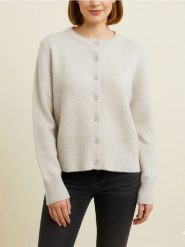 Kardigan z guzikami z domieszką wełny - beżowy. Brązowe kardigany damskie Sinsay, l, bez wzorów, z wełny. Za 49.99 zł.