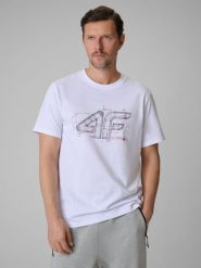 Чоловічий regular T-shirt з принтом - білий. T-shirty męskie 4f, l, bez wzorów, bez kołnierzyka. Za 699.90 zł.