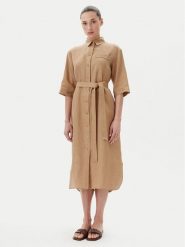 Max Mara Leisure Sukienka koszulowa Salute 2516221028 Brązowy Regular Fit. Brązowe sukienki damskie Max Mara Leisure, bez wzorów, ze lnu, bez kołnierzyka, bez ramiączek, koszulowe. Za 739.99 zł.
