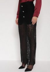 Czarna Dzianinowa Spódnica z Wiskozą Zdobiona Koronką i Guzikami Sewora. Czarne spódnice damskie Born2be, m, z aplikacjami, z dzianiny, klasyczne, maxi, oversize. Za 129.99 zł.