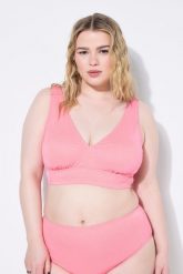 Damski Top bikini miękkie miseczki brokat. Czerwone topy damskie Ulla Popken, plus size, bez wzorów, z elastanu, bez kołnierzyka, bez ramiączek. Za 125.99 zł.