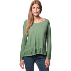 Koszulka w kolorze zielonym. T-shirty damskie marki Benetton, z bawełny, z okrągłym kołnierzem, z długim rękawem. W wyprzedaży za 64.95 zł.