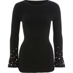 Sweter z rozkloszowanymi rękawami i perełkami bonprix czarny. Swetry damskie marki KALENJI. Za 99.99 zł.
